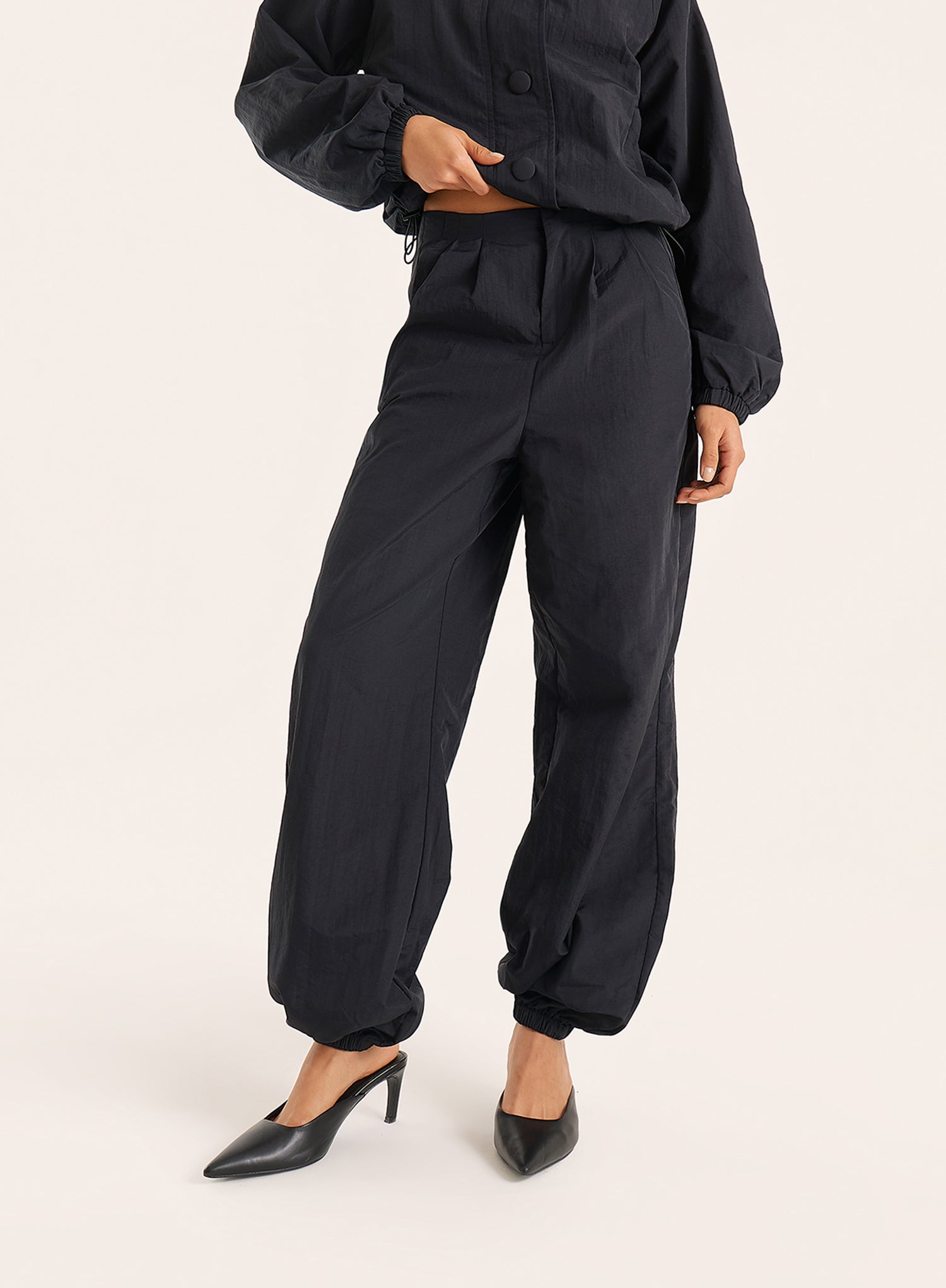 Black Balloon Leg Parachute Joggers